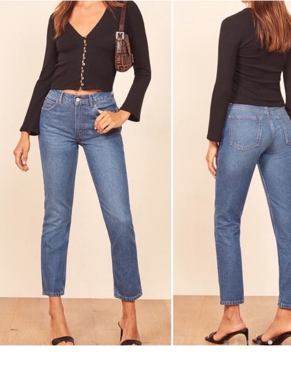 Reformation Medium Blue High-Rise Cropped Straight Jeans